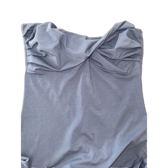 Gray Strapless Bodycon Midi Dress Twist-Front Ruched Bust Stretch US 14 ASOS NWT - Picture 4 of 6